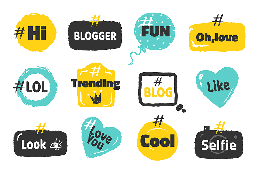 Clipart examples of trendy hashtags